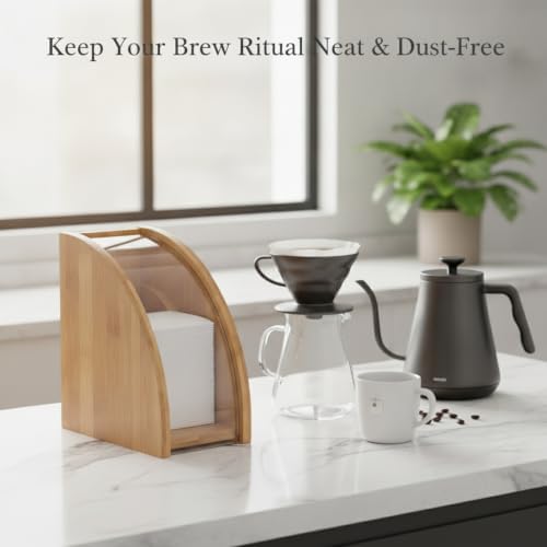 Vertical Coffee Filter Storage Box for Pour Over, Bamboo & PP Plastic Holder for Cone Filters - Image 2