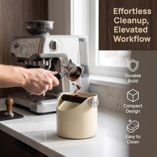 Stainless Steel round Espresso Coffee Knock Box with Removable Bar - Image 3