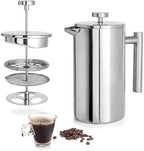 French Press Coffee Maker Silver Double Walled Coffee Press With 3 Filter Screen Stainless Steel French Press Precision Filtration For Coffee & Tea, Home, Travel(1000ml/34oz) by GIZNXBA