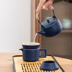 14-Piece Portable Ceramic Travel Tea Set - Chinese Kung Fu Tea Kit with Bamboo Tray & Leather Carry Bag (Blue) for Home/Office/Camping/Gifting - Image 5