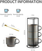 Gomakren Stackable Coffee Mugs Set of 4 Coffee Cups with Stand, Light Gray - Image 4