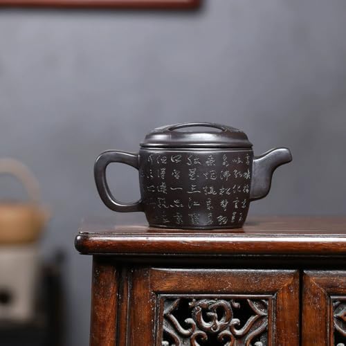 Tea Kettle Retro Hand-engraved Black Clay Ceramic Teapot Chinese Tea Ceremony Tea Set Ceramic Tea Infuser - Image 4