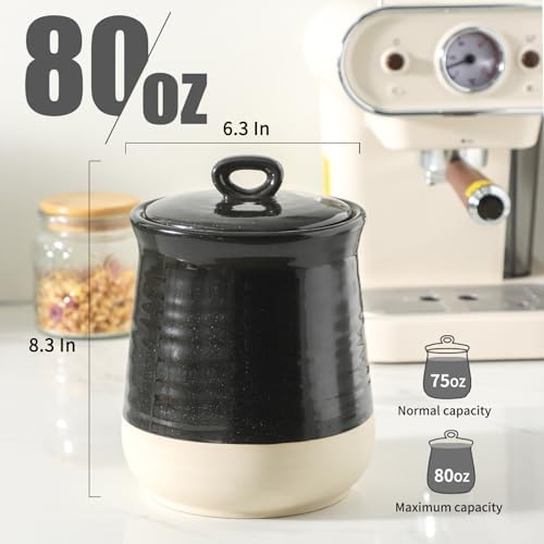 HASENSE Ceramic Kitchen Canister, 75 Oz Large Airtight Coffee Canister with Lid, Food Storage Jar for Coffee Beans, Nuts, Candy, Spices, Flour & Herbs, Farmhouse Kitchen Decor, Black - Image 3