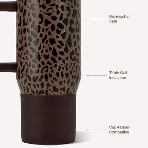 HydroJug Traveler 20oz Kids Insulated Tumbler with Handle, Brown Leopard - Image 3