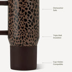HydroJug Traveler 20oz Kids Insulated Tumbler with Handle, Brown Leopard - Image 3