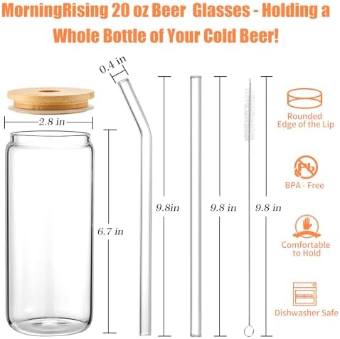 12PCS 20oz Glass Cups with Lids and Straws, 2 Cleaning Brushe - Image 2