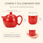 Chinese Tea Set Traditional Red Ceramic with Chinese Teapot and 6 Porcelain Teacups, Asian Gongfu Style Collection for Tea Ceremony, Chinese Wedding Gift with Fabric Box - Image 3