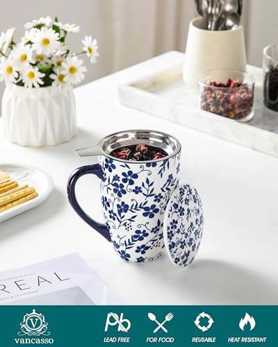 vancasso SELENE Porcelain Tea Mug, 18 oz Porcelain Tea Cup with Infuser and Lid Steeps Loose Leaf Tea, Microwave & Dishwasher Safe, Five-Leaf Clover - Image 4