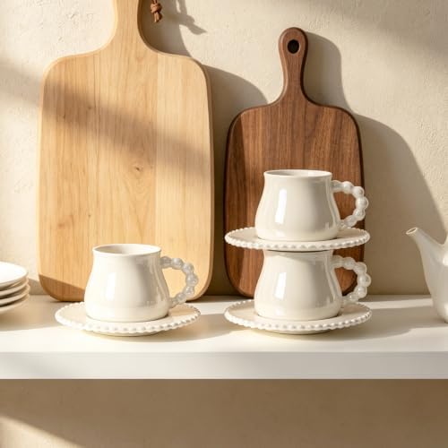 8oz Cappuccino Cups with Saucers and Spoons, Tea Cups Set of 6 - Image 4