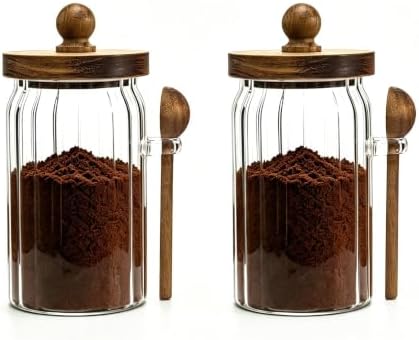 Vintage Glass Jar with Wooden Spoon&Lid,26 fl.oz Coffee Canister Set of 2 by Steviieden