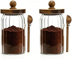 Vintage Glass Jar with Wooden Spoon&Lid,26 fl.oz Coffee Canister Set of 2 by Steviieden