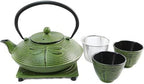 Cuisiland 27oz Cast Iron Teapot Set, Japanese Tetsubin Teapot with Enamel Coated Interior, Dragonfly Design, Excellent Heat Retention, Includes Infuser, Trivet & 2 Tea Cups (Green) by Cuisiland
