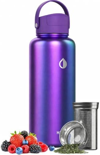 32 oz Ceramic Lined Tea Infuser Travel Tumbler, Micro-Mesh Stainless Steel Infuser, Pure Taste Ceramic Interior, Triple Insulated 12hr Hot Cold, Dual Sip & Straw Lid, Scratch-Resistant by Hemli