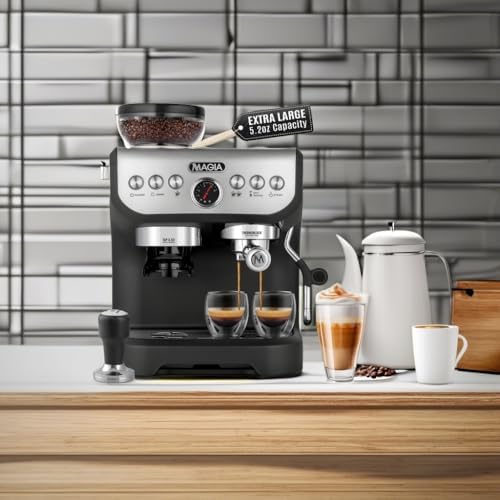 Zulay Kitchen Magia Manual Espresso Machine with Built-In Grinder & Steam Wand – 15 Bar Pressure Espresso Maker, 2L Removable Water Tank, Milk Frother, Complete Home Barista Set, Black & Silver - Image 5