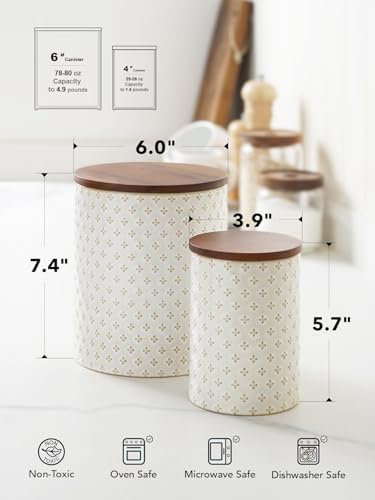 LE TAUCI Ceramic Coffee Canister Set with Airtight Lids, Decorative Food Storage Jars for Sugar, Flour and Tea - Large Kitchen Countertop Canisters for Pantry Decor, Set of 2 (78/25 oz), Clover - Image 4