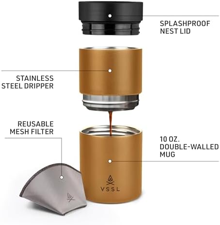 VSSL - Nest Pour Over Coffee Set | Coffee Maker for Camping | All-In-One Travel Pour Over | Transportable Dripper, 10oz Stainless Steel Travel Mug | Compact Storage & Adventure Ready | Sahara - Image 4