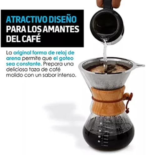 Pour Over Coffee Maker, 19.4 oz Borosilicate Glass Carafe and Reusable Stainless Steel Permanent Filter Manual Coffee Dripper Brewer with Real Wood Sleeve - Image 3