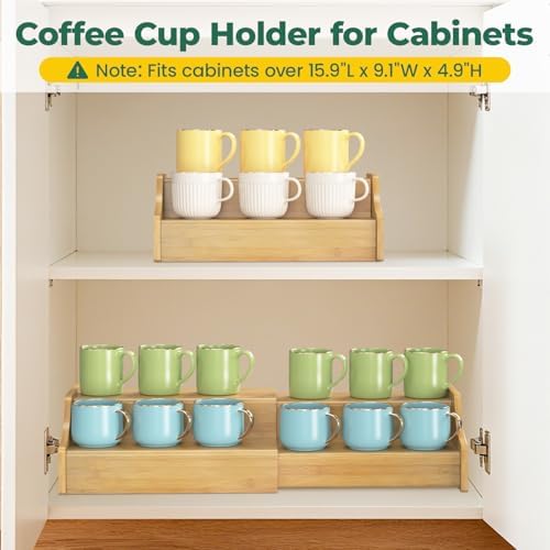 EsLuker.ly Coffee Mug Cup Holder Rack for Cabinets Countertop, Bamboo - Image 5