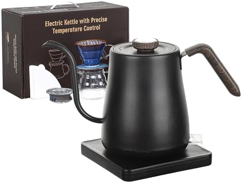 Gooseneck Digital Electric Kettle Set, 304 Stainless Steel Interior Programmed Temperatures with ±1℉ Temperature Control Function, 1000 Watt Rapid Boiling And Keep Warm Function,Black by NERNGZC