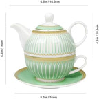fanquare Tea for One with Gold Trim, Green Teapot Set for Adults, Ceramic Coffee Cup with Saucer, Classic Stripes - Image 7