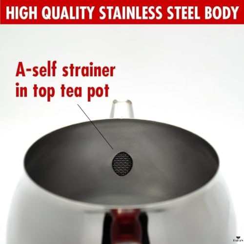 Hakan Teapot Set with Self Strainer Double Lids, Stainless Steel Midi Double Bondy Tea Pot Set, Turkish Samovar Style, Tea Kettle for Loose Leaf Tea with Bakelite Hande | 1.05 + 1.9 Qt - Image 4
