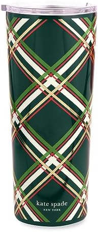 kate spade new york Cute Stainless Steel Mug, 24 Ounce Travel Tumbler, Double Wall Insulated Cup with Lid (Spruce Plaid) by Unknown