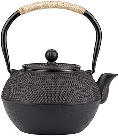 tetsubin Cast iron tea kettle japanese workshop teapot hobnail pattern with Stainless Steel Infuser（27oz Black） by Unknown