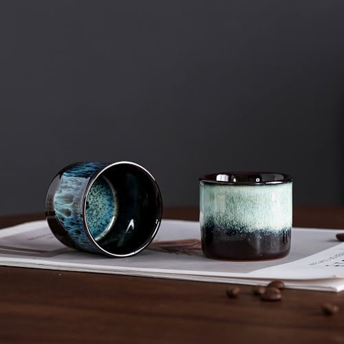 Japanese Tea Cups Set of 6, Ceramic Teacups, Chinese Tea Cups for Hot Tea or Coffee, Demitasse Cups 2.5 Ounces Coffee Mugs (magic blue exterior) - Image 6