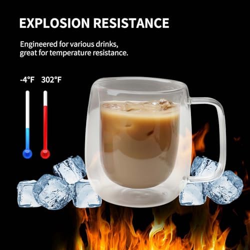 Double Wall Glass Coffee Mugs -11.8Oz Clear Insulated Glass Espresso Cups with Handle Mugs for Hot Beverages,set of 2 Perfect for Cappuccino Latte Americano Tea Bag (Large (2 PACK)) - Image 5