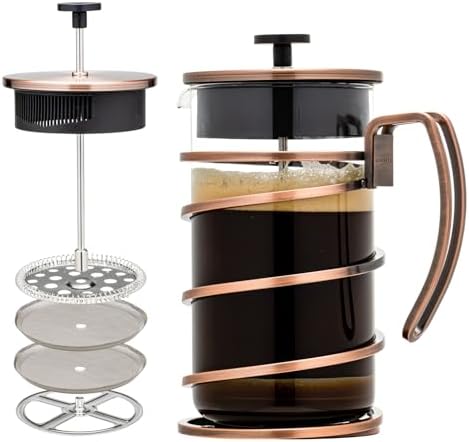 OVENTE French Press Coffee Maker 34oz with 4 Filters System, Copper FSW34C by OVENTE