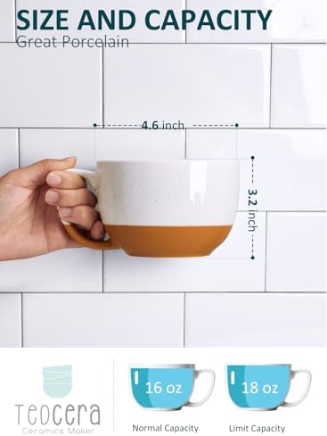Teocera Beige Coffee Mugs Set of 4, 16 oz Ceramic Coffee Mug, Large Mug Set with Handle for Cold or Hot Drinks like Cocoa, Latte, Milk, Cereal, Durable Porcelain with Nordic Style - Image 4