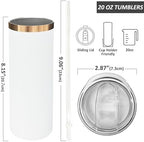 20 oz Skinny Tumblers Bulk with Lids and Straws White,4 pack - Image 2
