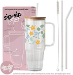 Sip-Sip Hooray! Dragonfly Garden 40oz Glass Tumbler with Lid and Straw - Image 2