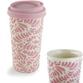 Handcrafted Talavera Ceramic Travel Mug with Silicone Lid, 16 oz, 6.5 Inch Tall, Mexican Embossed Pottery Coffee Tumbler – Artisan Texture & Relief Design (Frosted Rose Quartz) by MEXTEQUIL
