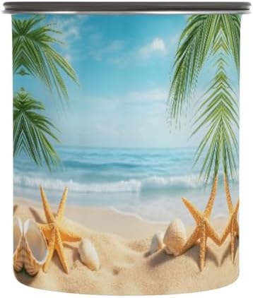 Stainless Steel Coffee Storage Containers with Airtight Lid, Beach Starfish Seashell Palm Leaves 17oz Food Storage Container Kitchen Canister for Tea, Coffee Beans, Ground, Sugar Storage by Quteprint