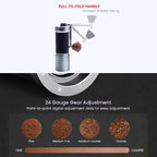 Manual Coffee Grinder – 7 Star Stainless Steel Burr, 36 Adjustable Grind Settings, Foldable Hand Crank, Portable Manual Espresso & Burr Coffee Grinder, Non-Slip Grip, 30g Capacity- Gray - Image 6