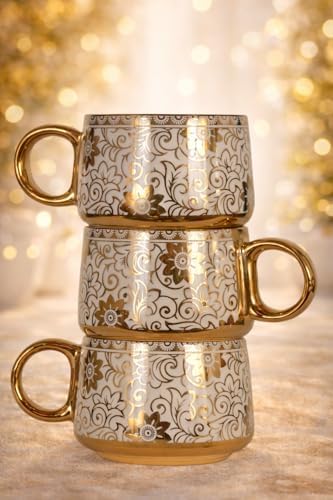 Porcelain Tea Set with 1 Kettle, 6 Piece Tea Cup Set, Aesthetic Classic Teaware Set for Home, Kitchen Decor & Gifting (Florita Golden) - Image 6