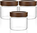 3 Pack 17 fl oz/500ml Clear Glass Storage Canister with Airtight Wooden Screw On Lid, Small Cute Decorative Glass Container Jar Set for Coffee, Candy, Cookie, Condiment, Pepper, Sugar, Oatmeal by MOLADRI