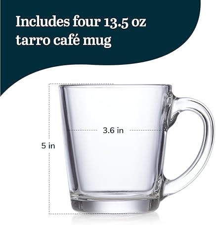 Libbey Tarro Cafe Mug, Classic Tapered Shape Coffee Mugs Set of 4, Dishwasher Safe Glass Mugs for Warm Beverages, Coffee, Tea, Lattes and More - Image 3