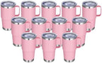 20 oz Stainless Steel Tumbler with Handle Bulk Metal Insulated Tumblers Travel Coffee Mug with Handle Double Wall Tumbler Cup with Lid and Straw, Pink 12 Pack by Abbrevi