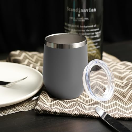 DOMICARE Stainless Steel Wine Tumbler Bulk with Lid, Personalized Insulated Tumblers Set, 12oz Travel Coffee Cups Pack of 16, Gray - Image 6