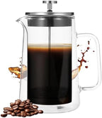 Double Wall Coffee Press, 33.8 Oz French Press Tea Maker, Borosilicate Glass, Fine Mesh Filter, Ergonomic Handle For Hot & Cold Beverages by Unknown