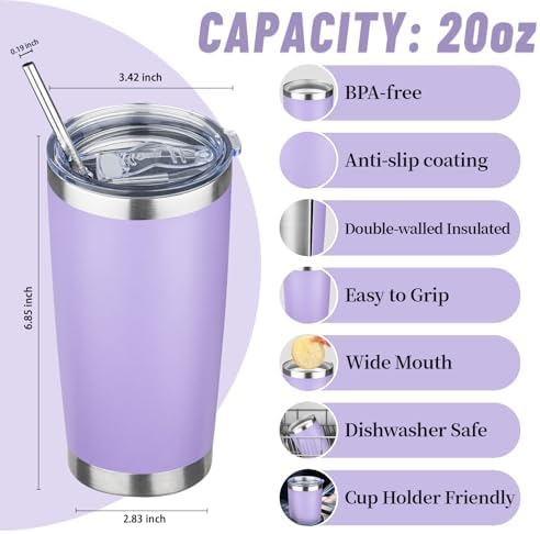 20 oz Tumbler with Lids and Straws, Stainless Steel Insulated Travel Coffee Mug, Double Wall Vacuum Insulated Tumblers, Powder Coated Coffee Tumbler for Cold & Hot Drinks (Mix Color-7) - Image 2