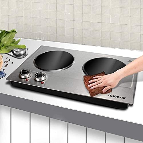 CUSIMAX 1800W Ceramic Electric Hot Plate for Cooking, Double Burner, Silver - Image 5