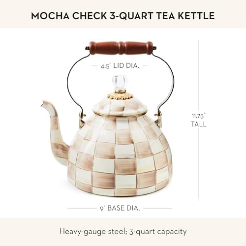 MACKENZIE-CHILDS Tea Kettle, 3 Quarts, Brown-and-White Mocha Check - Image 4