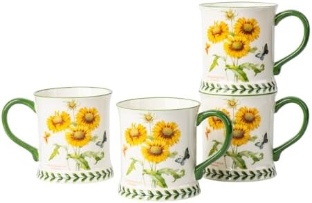 Pastoral Coffee Mug Set of 4-15.2 Oz Large Capacity Porcelain In-Glaze Cups for Tea, Latte, Cocoa - Dishwasher & Microwave Safe, Great Housewarming Gift-Sunflower by ONECCI