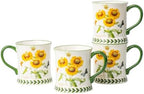Pastoral Coffee Mug Set of 4-15.2 Oz Large Capacity Porcelain In-Glaze Cups for Tea, Latte, Cocoa - Dishwasher & Microwave Safe, Great Housewarming Gift-Sunflower by ONECCI