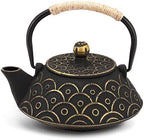 VUDECO 30oz Gold Black Japanese Cast Iron Teapot Kettle Set Loose Leaf Tea Pot For Loose Tea Cast Iron Kettle with Tea Infuser Japanese Tea Set Cast Iron Tea Kettle Japanese Tea Pot Wood Stove by VUDECO