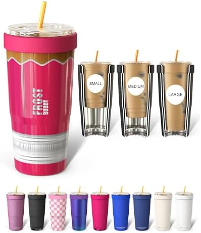 Frost Buddy Togo Buddy 30 oz Stainless Steel Vacuum Insulated Tumbler To Go Coffee Cup – Iced Coffee Cups, Iced Coffee Sleeve, Travel Mug, Thermal Cup for Hot & Cold Drinks, Dunkin Cup (Pink Pencil) by FrostBuddy