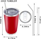 20oz insulted tumblers stainless steel cup Tumbler Bulk with push Lid, and metal straw powder coated coffee cup for cold and hot drinking (12, red) - Image 2